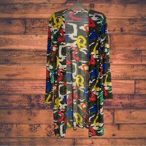 Love J Graphic Print Mesh Sheer Long Line Cardigan Large